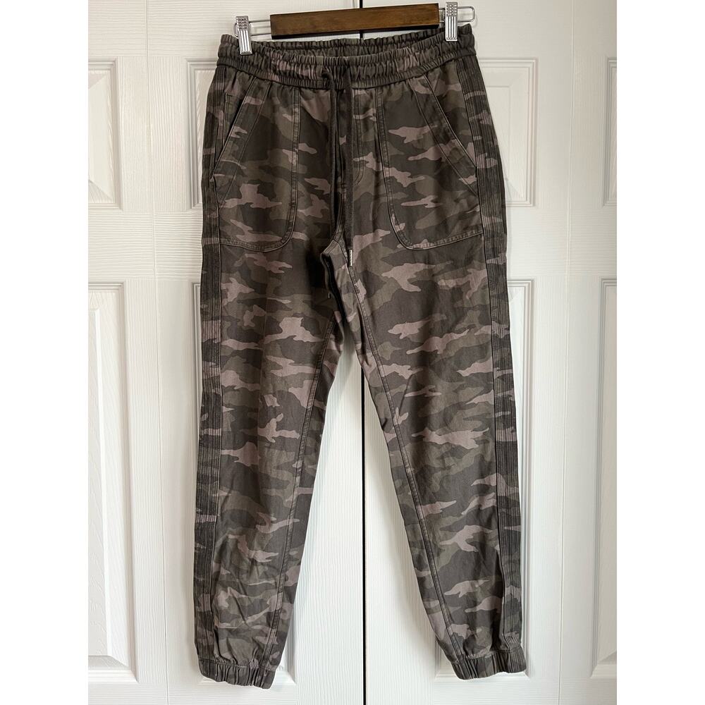 Athleta Farallon Joggers Green Camo Drawstring Waist Pants Women's 4